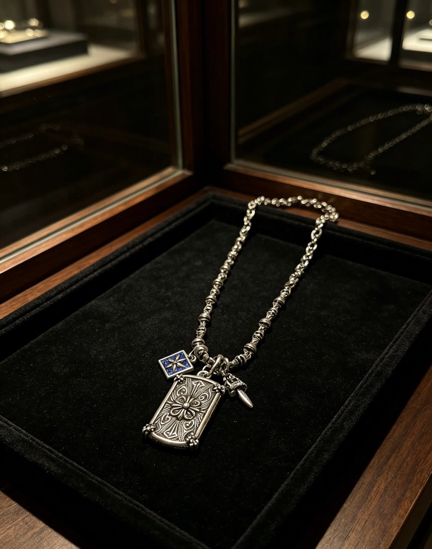 Chrome Hearts Black Orchid Silver Necklace with Charms